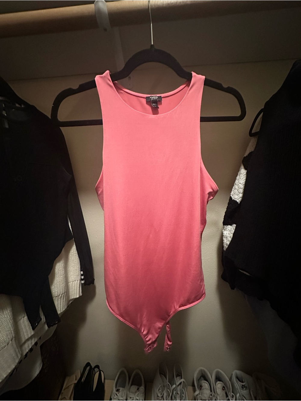 Express Coral Pink Sleeveless High-Neck Bodysuit